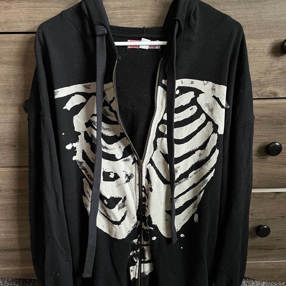 Urban Outfitters Black Skeleton Print Zip Hoodie